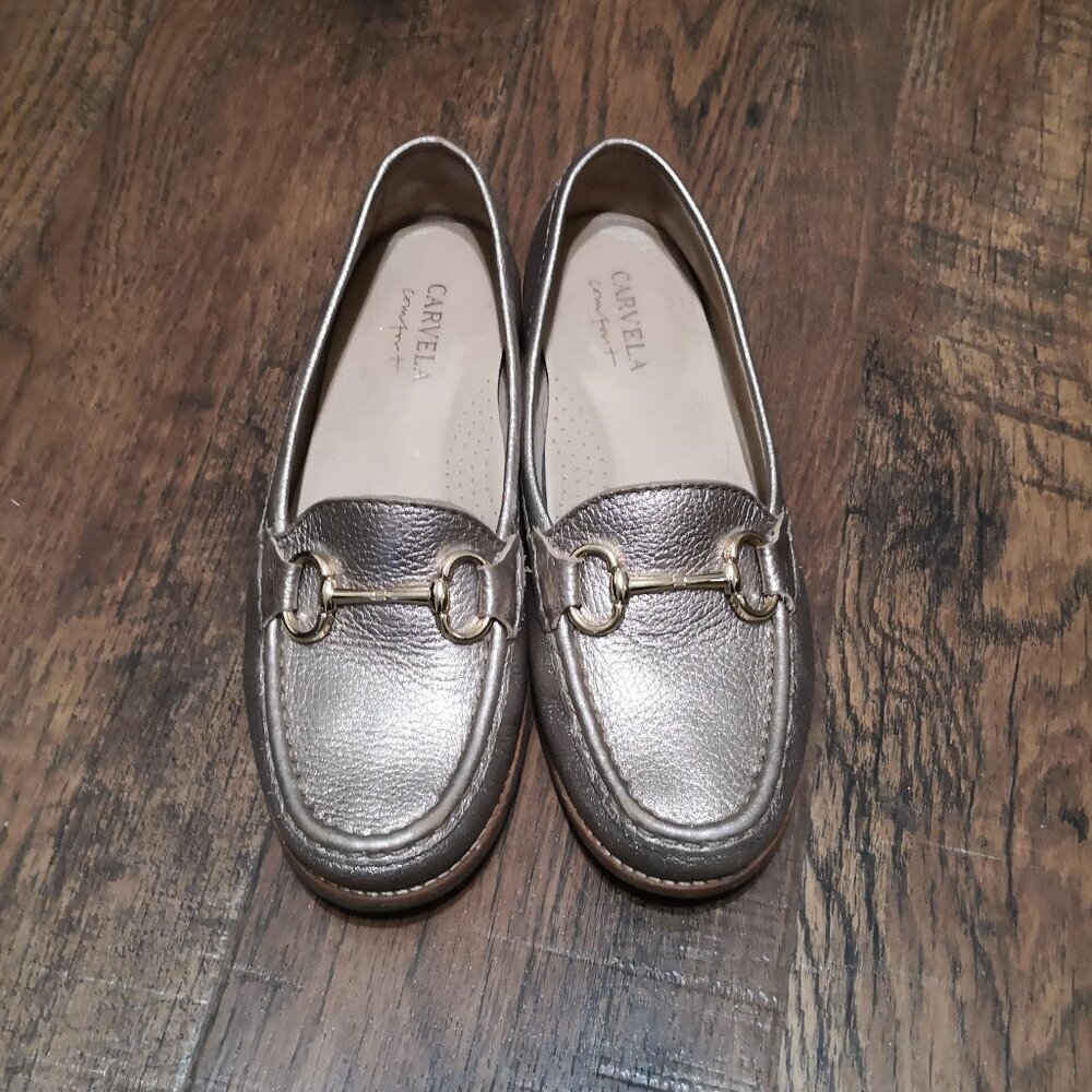 Carvela Metallic Leather Comfortable Loafers Golden Accent‎ Size US 6.5-7/EU 37